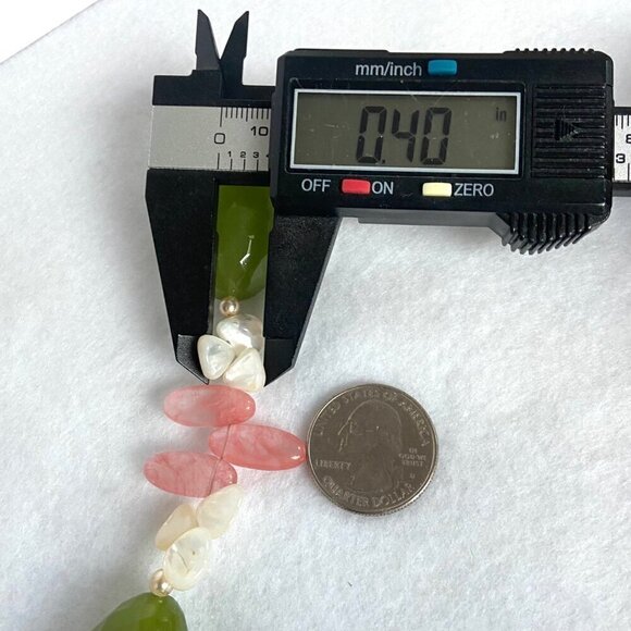 Sterling Silver 925 Beaded Oval Faceted Chrysoprase MOP & Pearl Necklace 17.5" - Picture 15 of 16